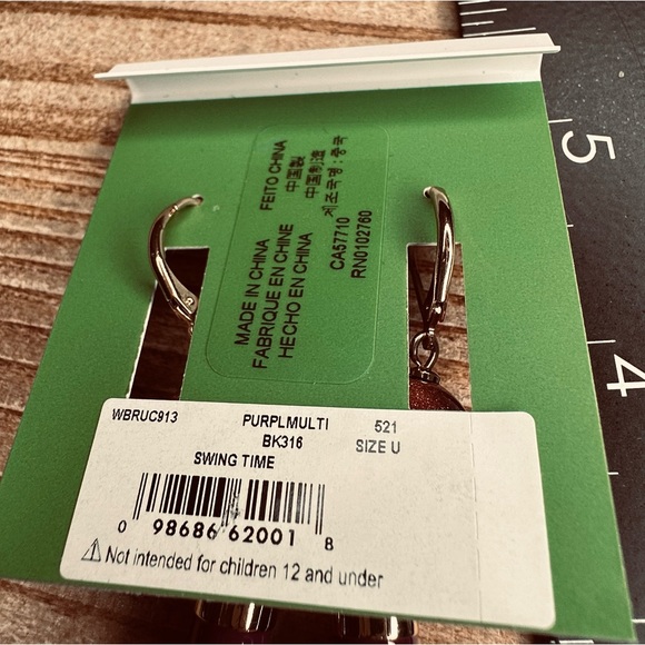 Kate Spade - Swing Time Tassel Drop Feather Earrings, Purple Multi, NWT - Picture 4 of 9